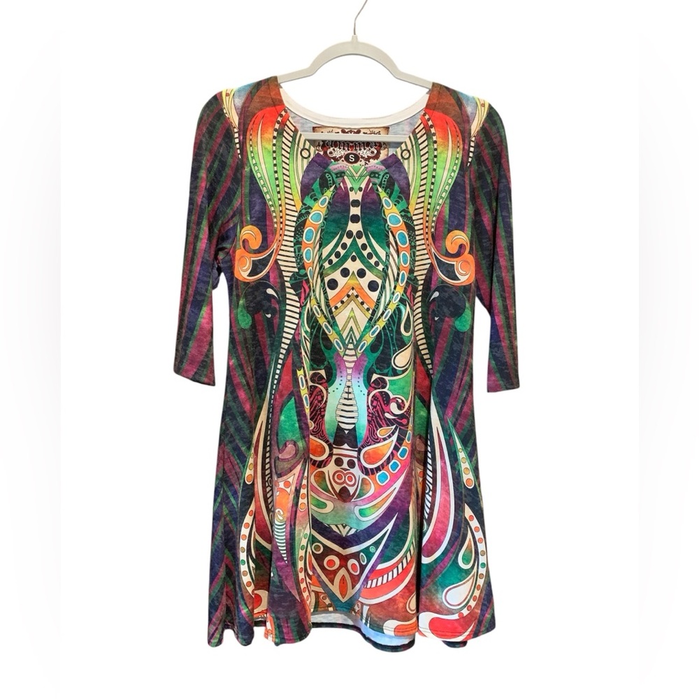 Amma Design Womens Artwork Tunic Size Small Boho Festival Hippie Art to Wear